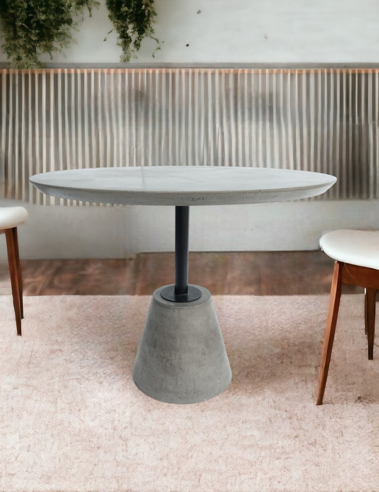 35" Grey Rounded Concrete And Iron Dining Table