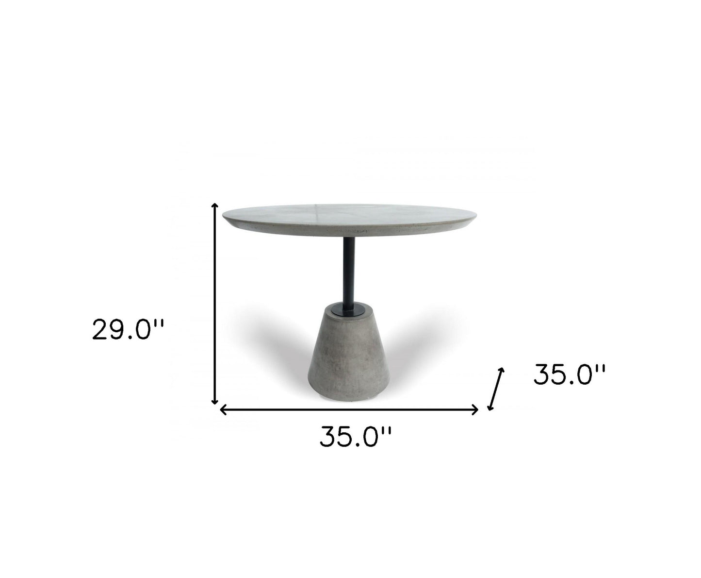 35" Grey Rounded Concrete And Iron Dining Table