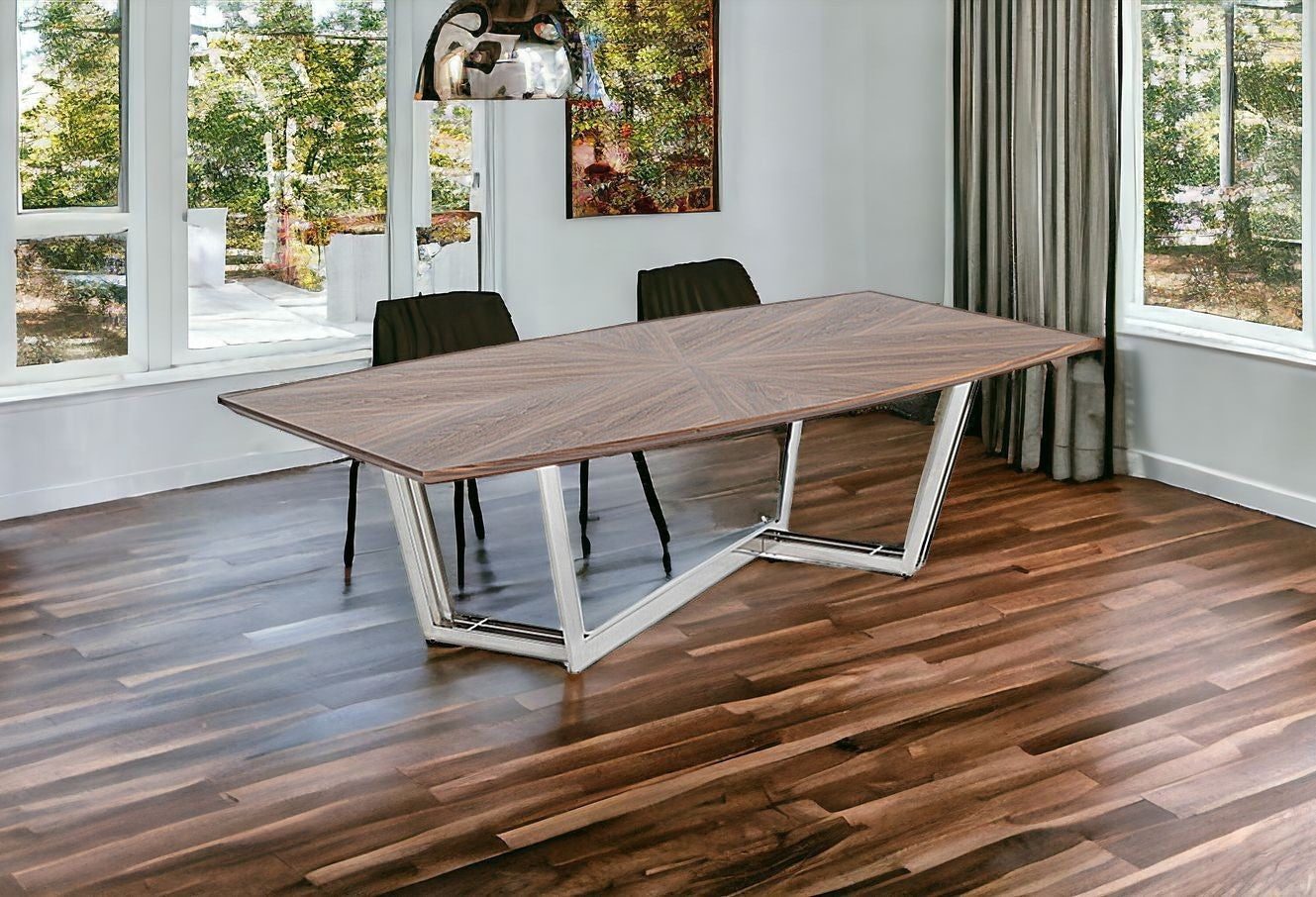 107" Walnut And Silver Rectangular Manufactured Wood And Iron Dining Table