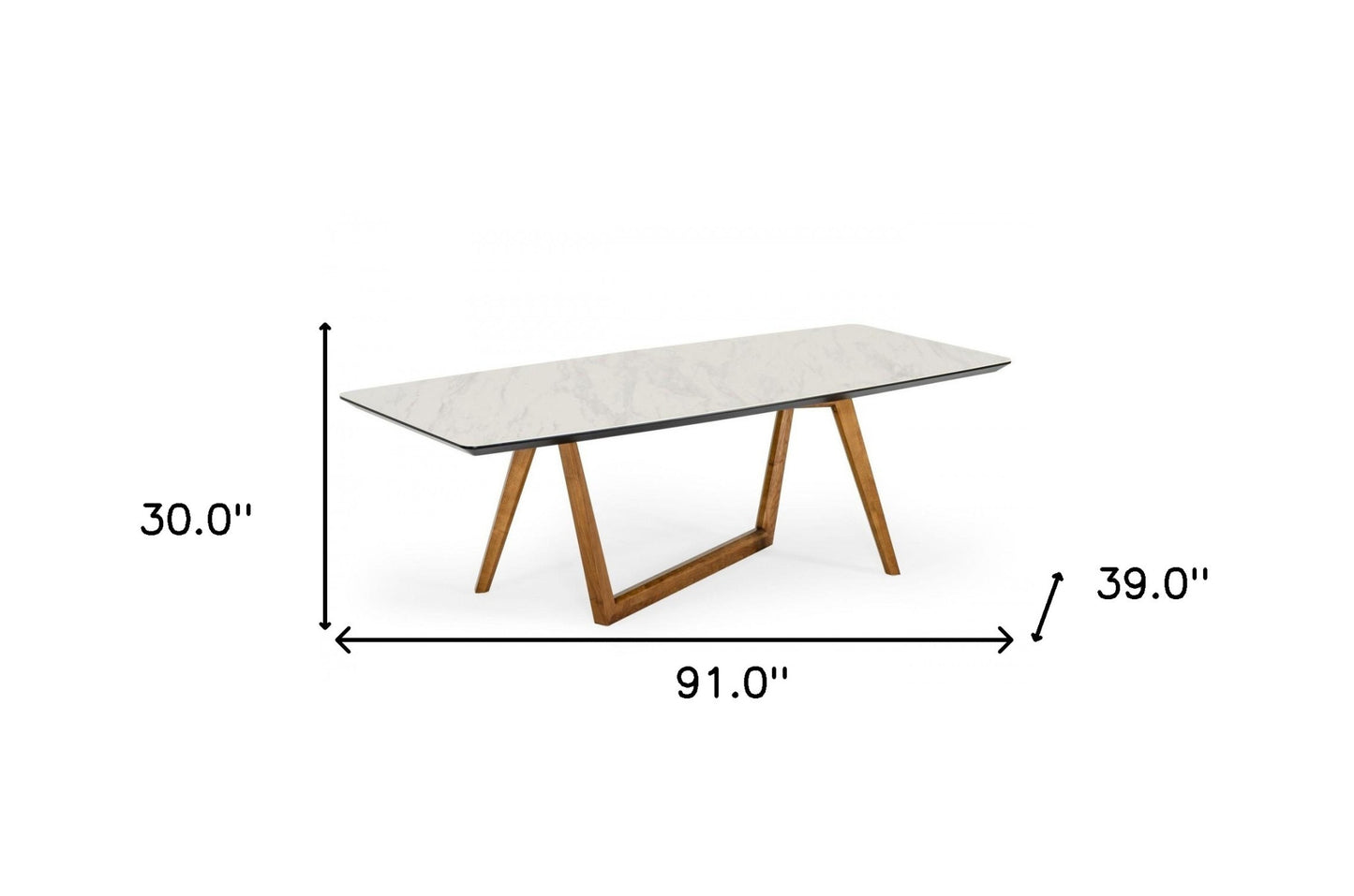 91" White And Walnut Rectangular Stone And Manufactured Wood Dining Table