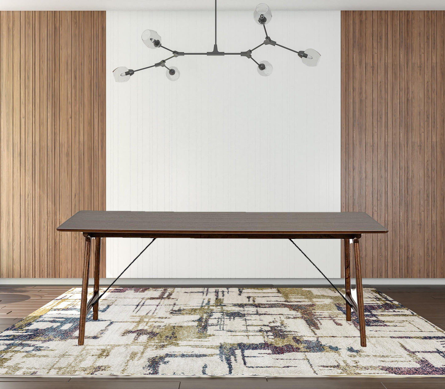 79" Walnut Rectangular Solid Manufactured Wood And Solid Wood Dining Table