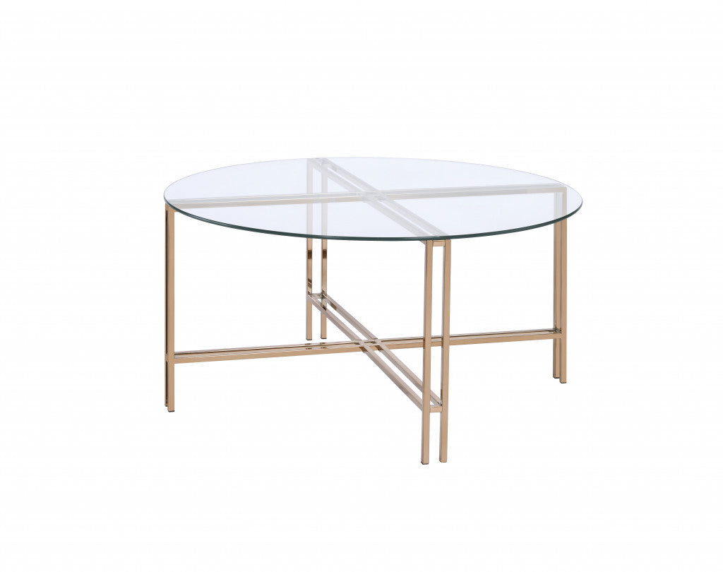 35" Champagne And Clear Glass Round Coffee Table