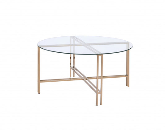 35" Champagne And Clear Glass Round Coffee Table