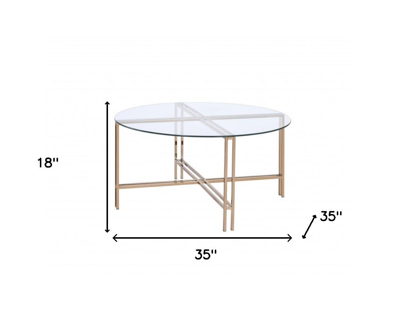 35" Champagne And Clear Glass Round Coffee Table