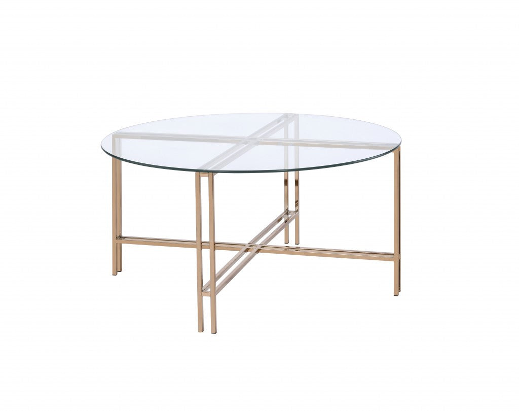 35" Champagne And Clear Glass Round Coffee Table