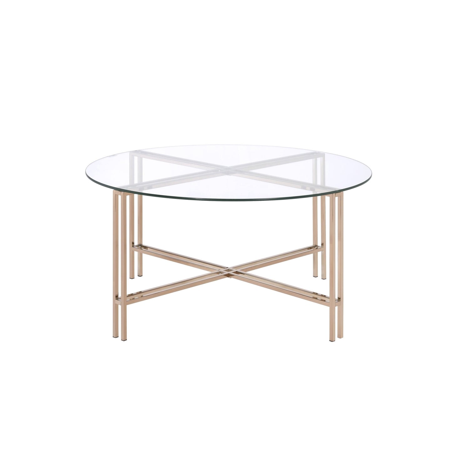 35" Champagne And Clear Glass Round Coffee Table