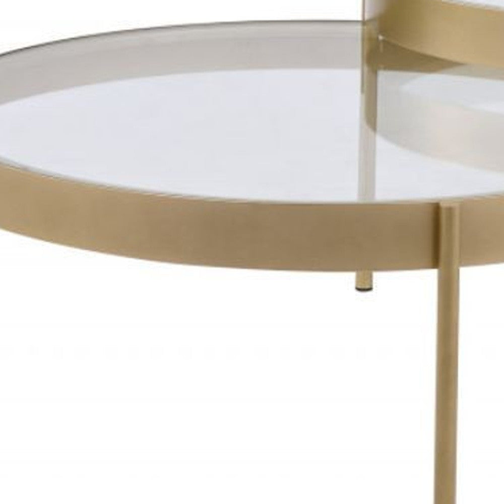 36" Gold And Clear Glass Round Nested Coffee Tables