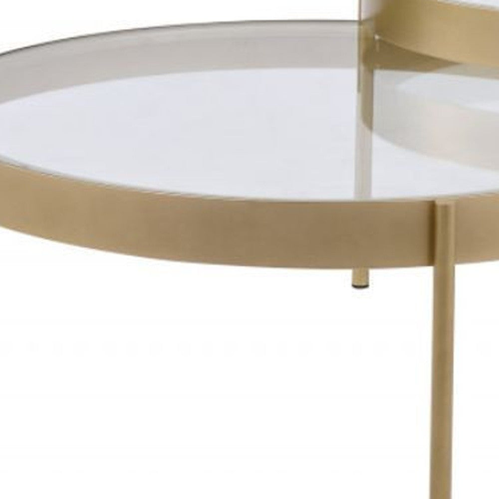 36" Clear And Gold Glass And Metal Round Nested Coffee Tables