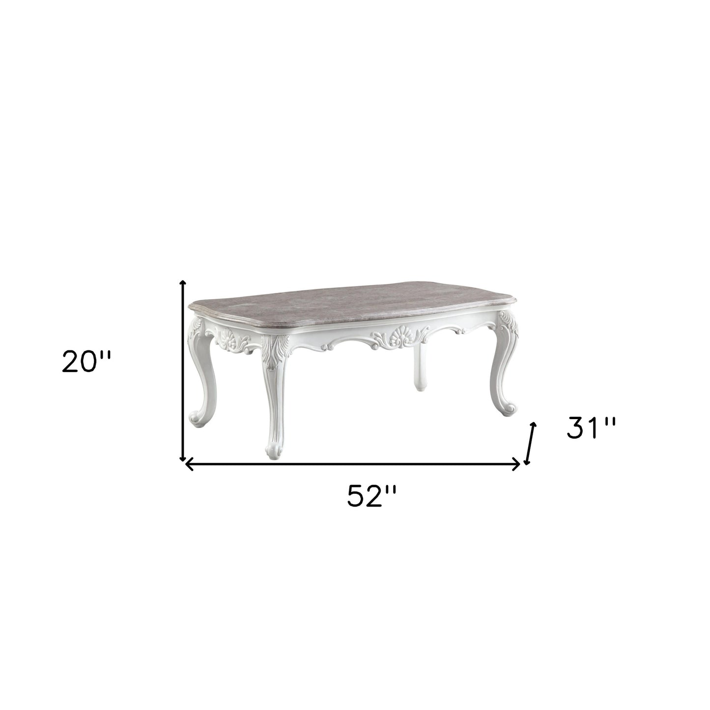 52" White And Marble Faux Marble Rectangular Coffee Table