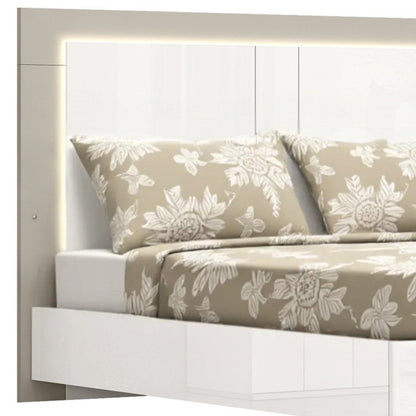 King White High Gloss Bed Frame with LED Headboard
