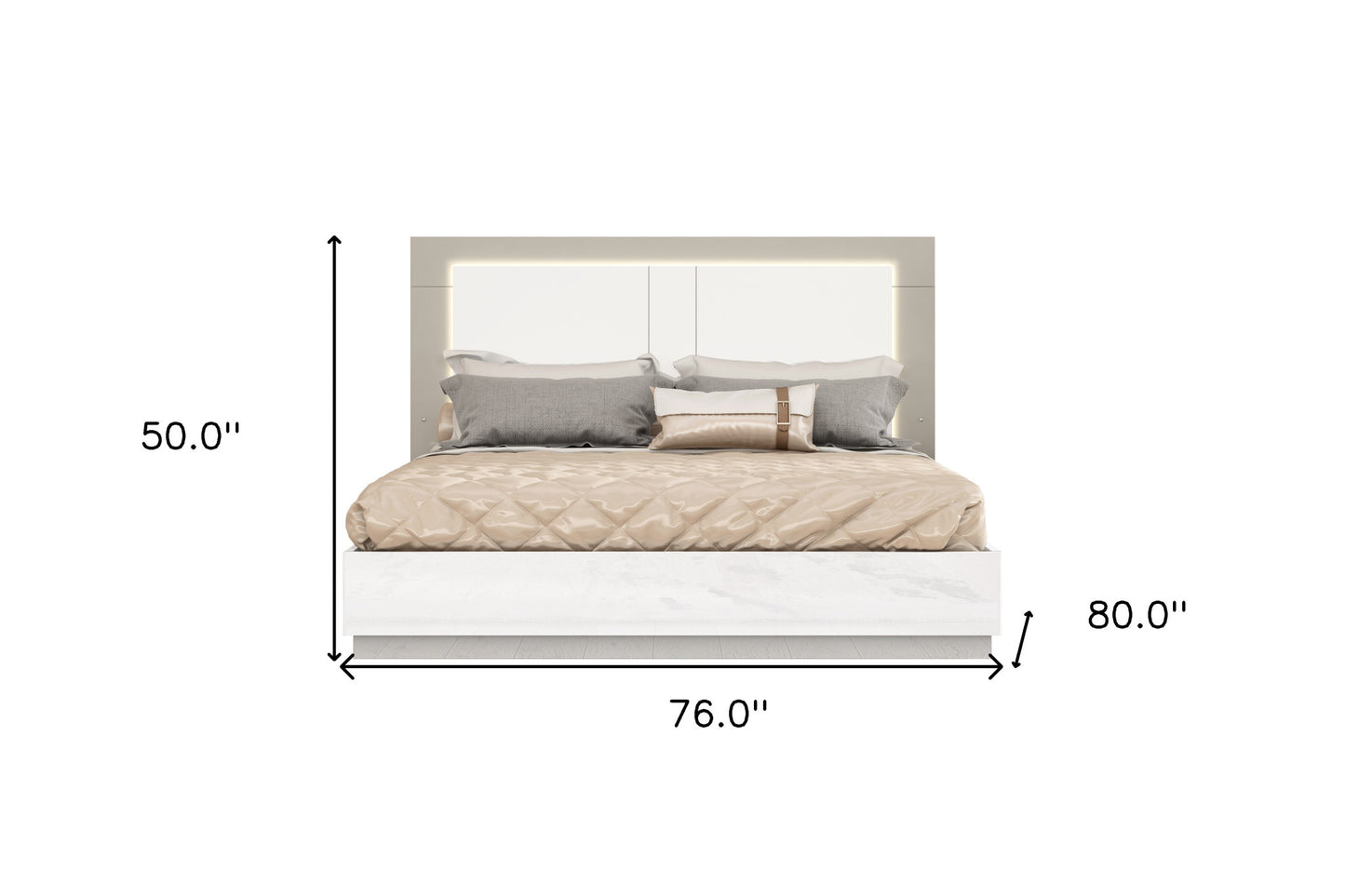 King White High Gloss Bed Frame with LED Headboard