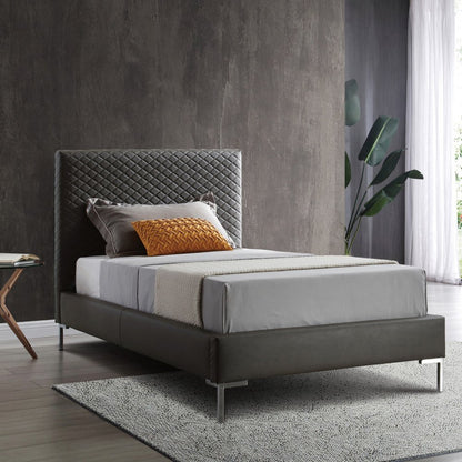 Gray and Dark Gray Wood And Faux Leather Twin Bed Frame