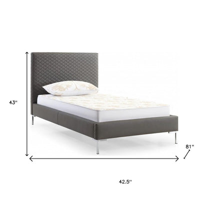 Gray and Dark Gray Wood And Faux Leather Twin Bed Frame