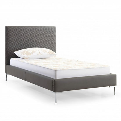 Gray and Dark Gray Wood And Faux Leather Twin Bed Frame