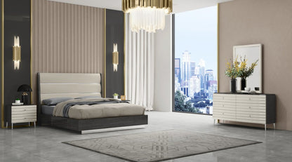 King Dark Grey High Gloss Bed Frame with Faux Leather Headboard