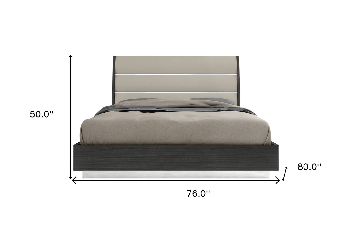 King Dark Grey High Gloss Bed Frame with Faux Leather Headboard