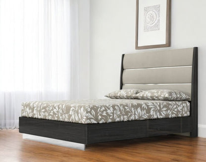 Queen Dark Grey High Gloss Bed Frame with Faux Leather Headboard