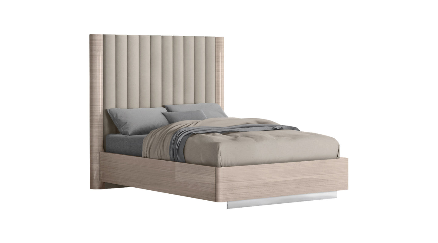 Full Beige Upholstered Faux Leather Bed