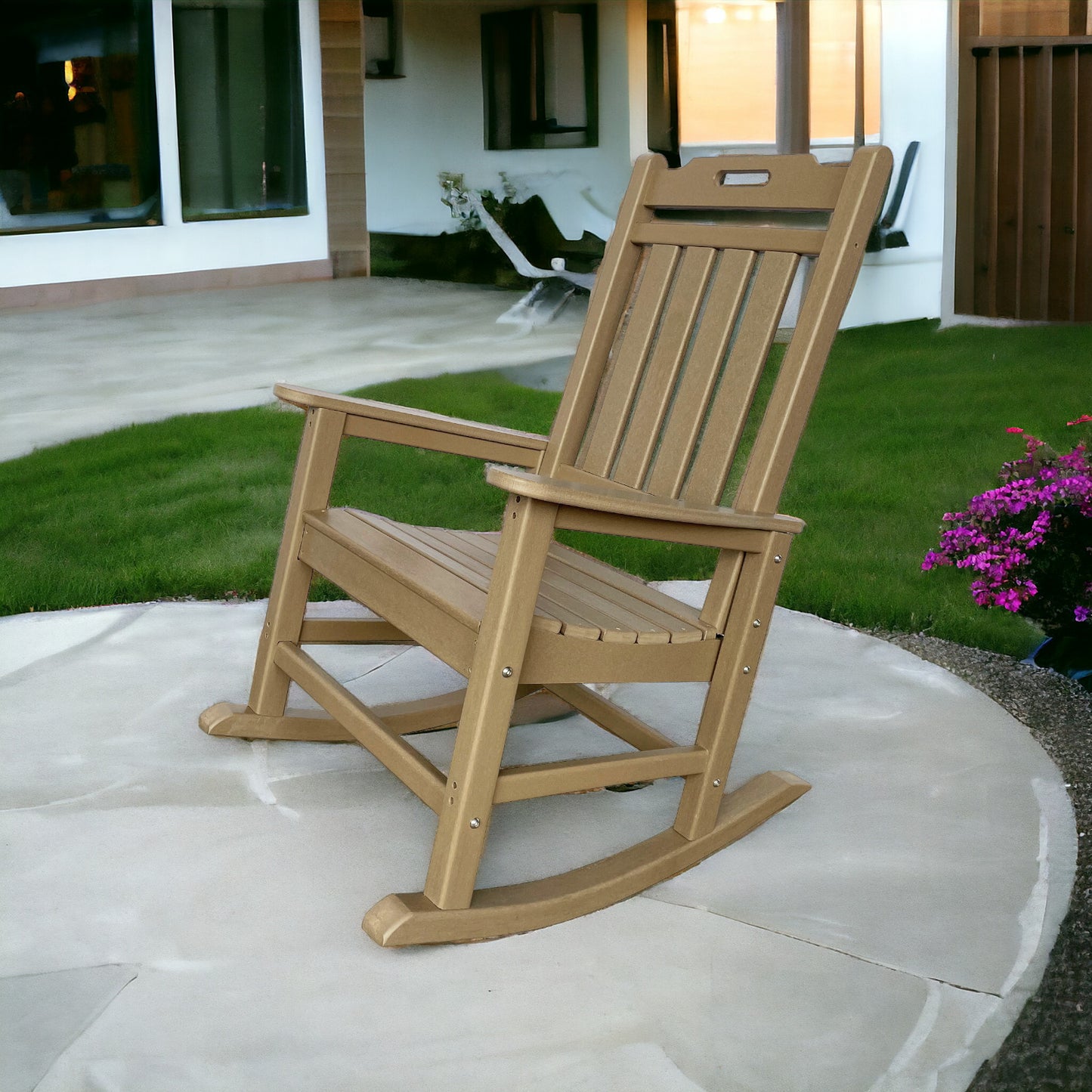 42" Brown Heavy Duty Plastic Indoor Outdoor Rocking Chair