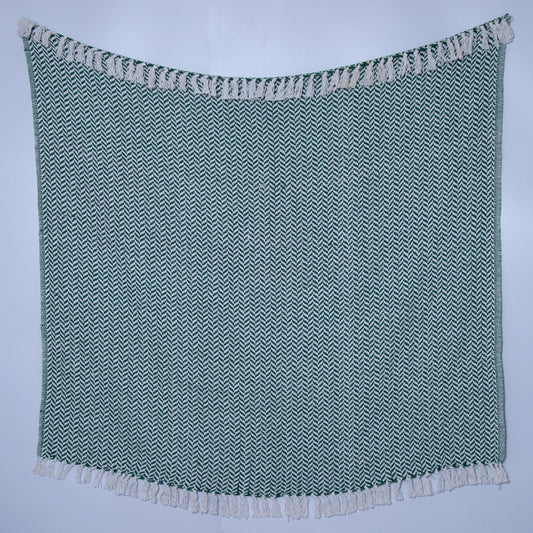 Green Woven Cotton Herringbone Throw