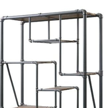 Gray And Brown Metal Eight Tier Bookcase