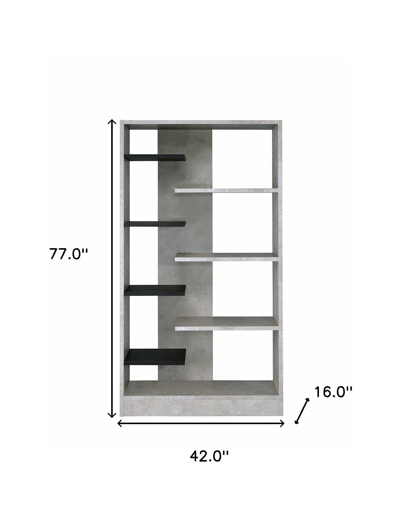 77" Gray and Black Eight Tier Etagere Bookcase