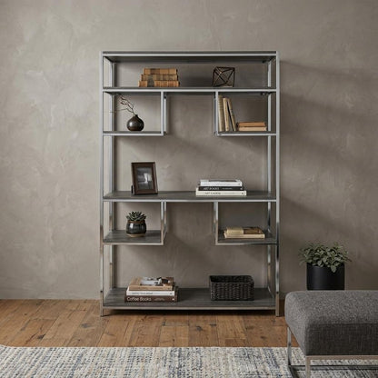 Gray And Silver Metal Seven Tier Geometric Bookcase