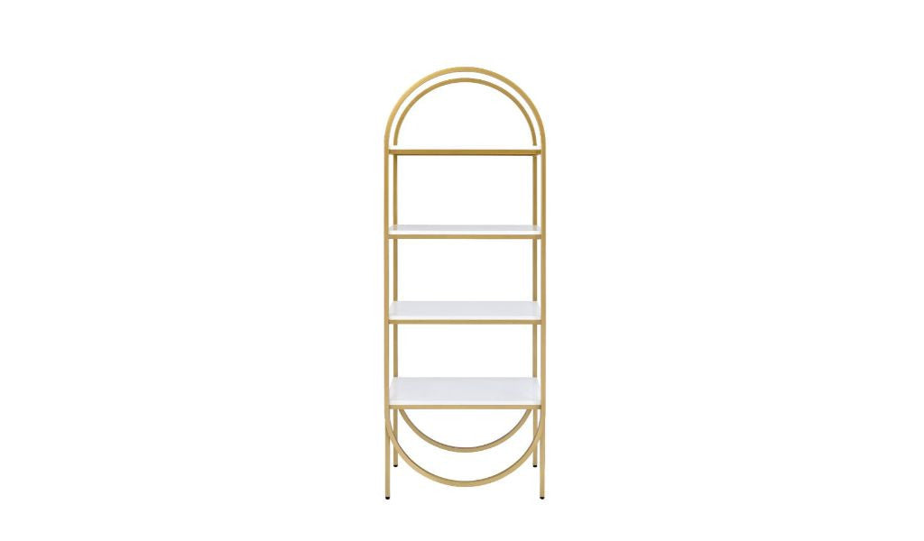 78" White and Gold Metal Four Tier Etagere Bookcase