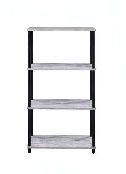 44" Antiqued White And Black Distressed Metal and Wood Four Tier Etagere Bookcase