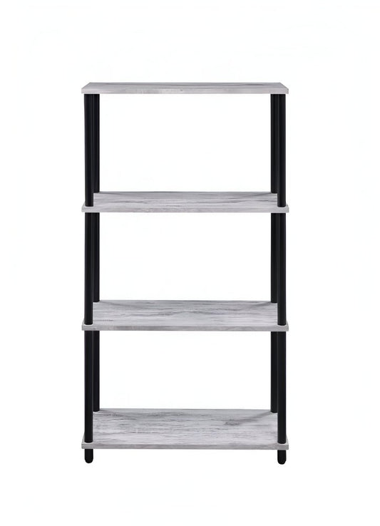 44" Antiqued White And Black Distressed Metal and Wood Four Tier Etagere Bookcase