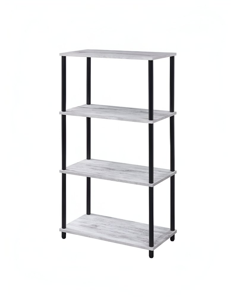 44" Antiqued White And Black Distressed Metal and Wood Four Tier Etagere Bookcase