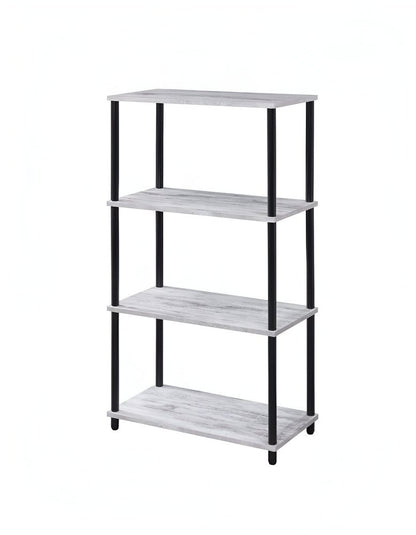 44" Antiqued White And Black Distressed Metal and Wood Four Tier Etagere Bookcase