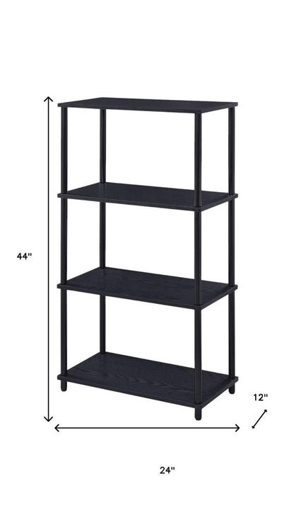 44" Black Metal and Wood Four Tier Etagere Bookcase