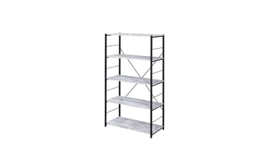 57" Antiqued White Metal Five Tier Etagere Bookcase