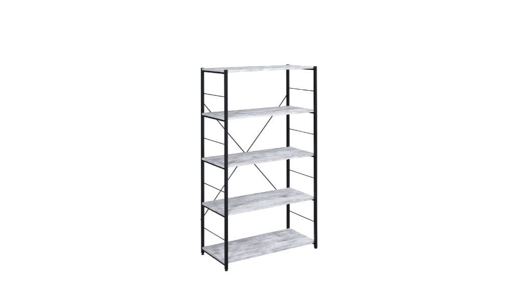 57" Antiqued White Metal Five Tier Etagere Bookcase