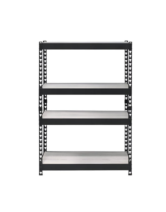 48" Black And Natural Metal and Wood Adjustable Four Tier Bookcase