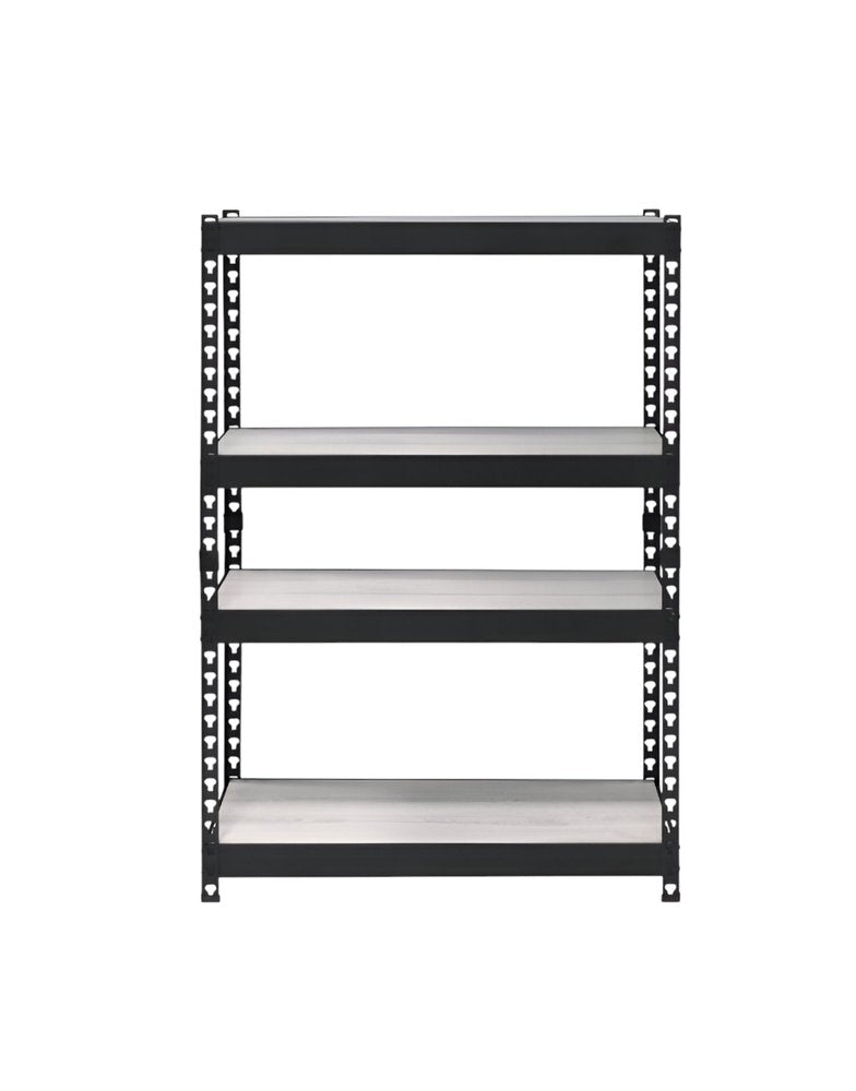 48" Black And Natural Metal and Wood Adjustable Four Tier Bookcase