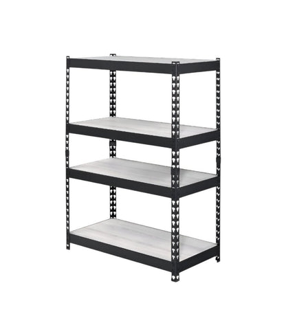 48" Black And Natural Metal and Wood Adjustable Four Tier Bookcase