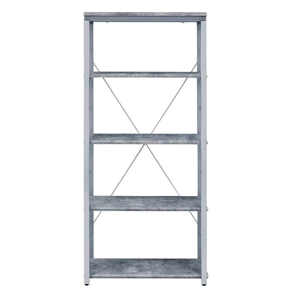 54" Gray And Silver Metal and Wood Four Tier Etagere Bookcase