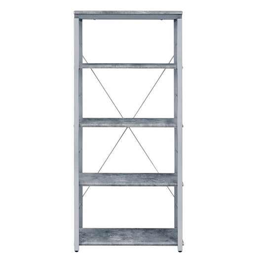 54" Gray And Silver Metal and Wood Four Tier Etagere Bookcase