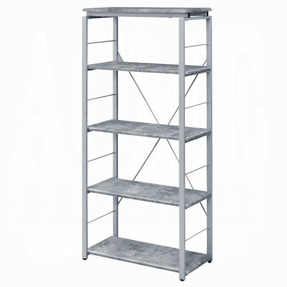 54" Gray And Silver Metal and Wood Four Tier Etagere Bookcase