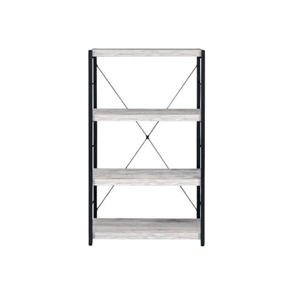 43" Antiqued White And Black Metal and Wood Four Tier Etagere Bookcase