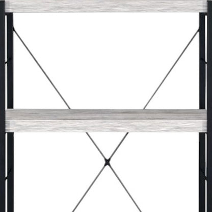 43" Antiqued White And Black Metal and Wood Four Tier Etagere Bookcase