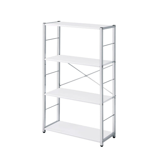 42" White And Silver Metal and Wood Four Tier Etagere Bookcase