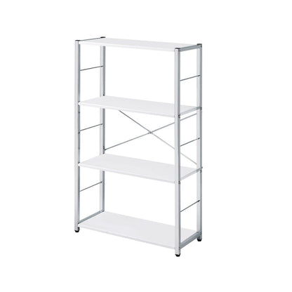 42" White And Silver Metal and Wood Four Tier Etagere Bookcase