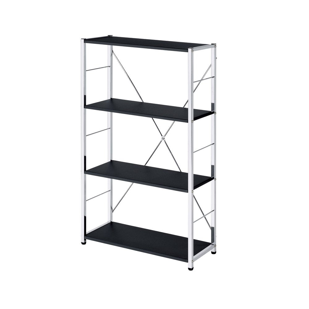 42" Black And Silver Metal and Wood Four Tier Etagere Bookcase