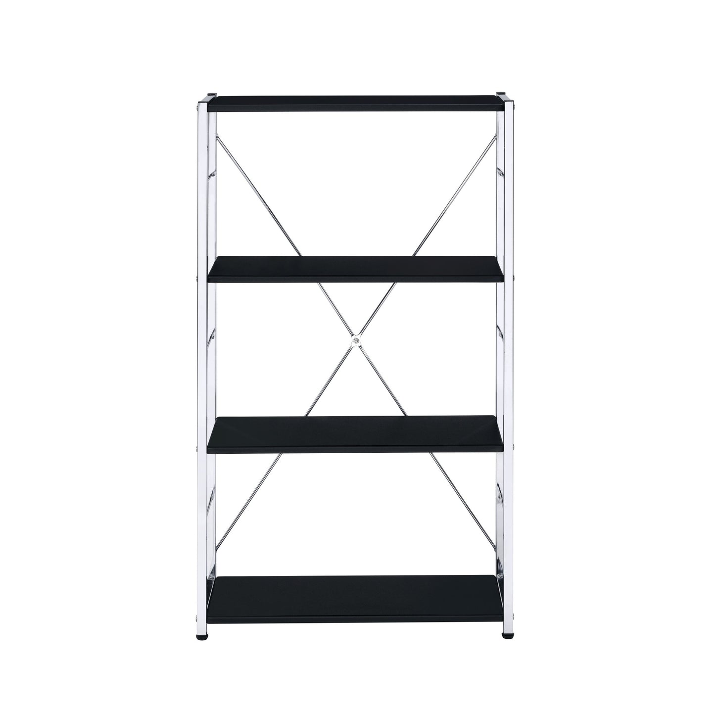 42" Black and Silver Metal Four Tier Etagere Bookcase