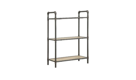 36" Antique Oak & Sandy Gray Metal Three Tier Standard Bookcase