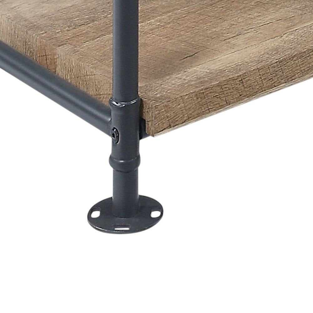 65" Natural And Black Metal and Wood Five Tier Etagere Bookcase