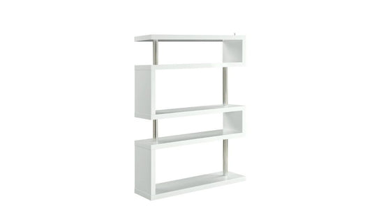 65" White Stainless Steel Five Tier Geometric Bookcase